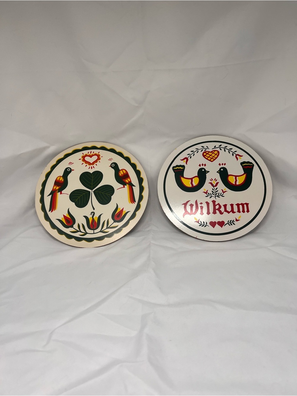 Pair of 7.5” Pennsylvania Dutch Hex Signs Folk Art Wall Decor Clover Bird Motif - Picture 1 of 5